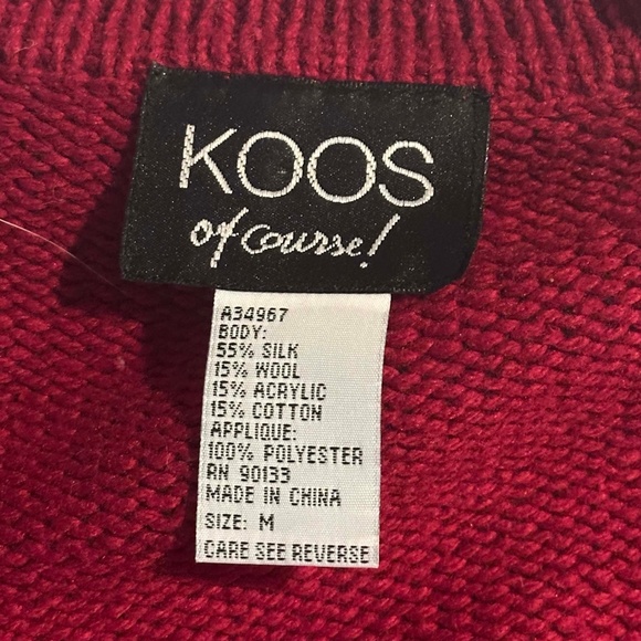 Koos of Course! Red Wool Silk Blend Open-Front Sweater Applique Sz Medium Women - Picture 8 of 10
